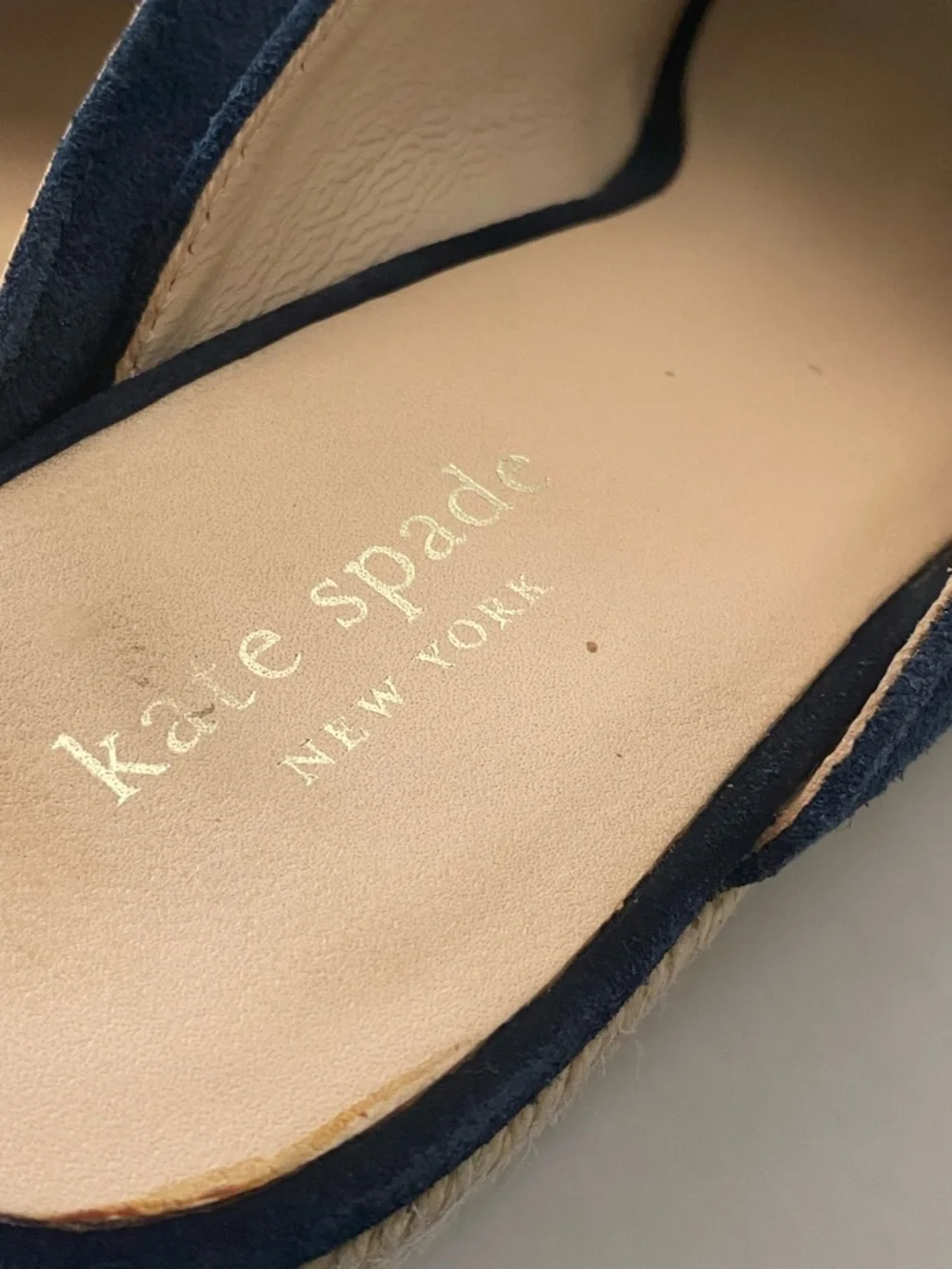 KATE SPADE THEA WEDGE ESPADRILLE SANDAL HEEL SUEDE NAVY WOMENS SZ 8